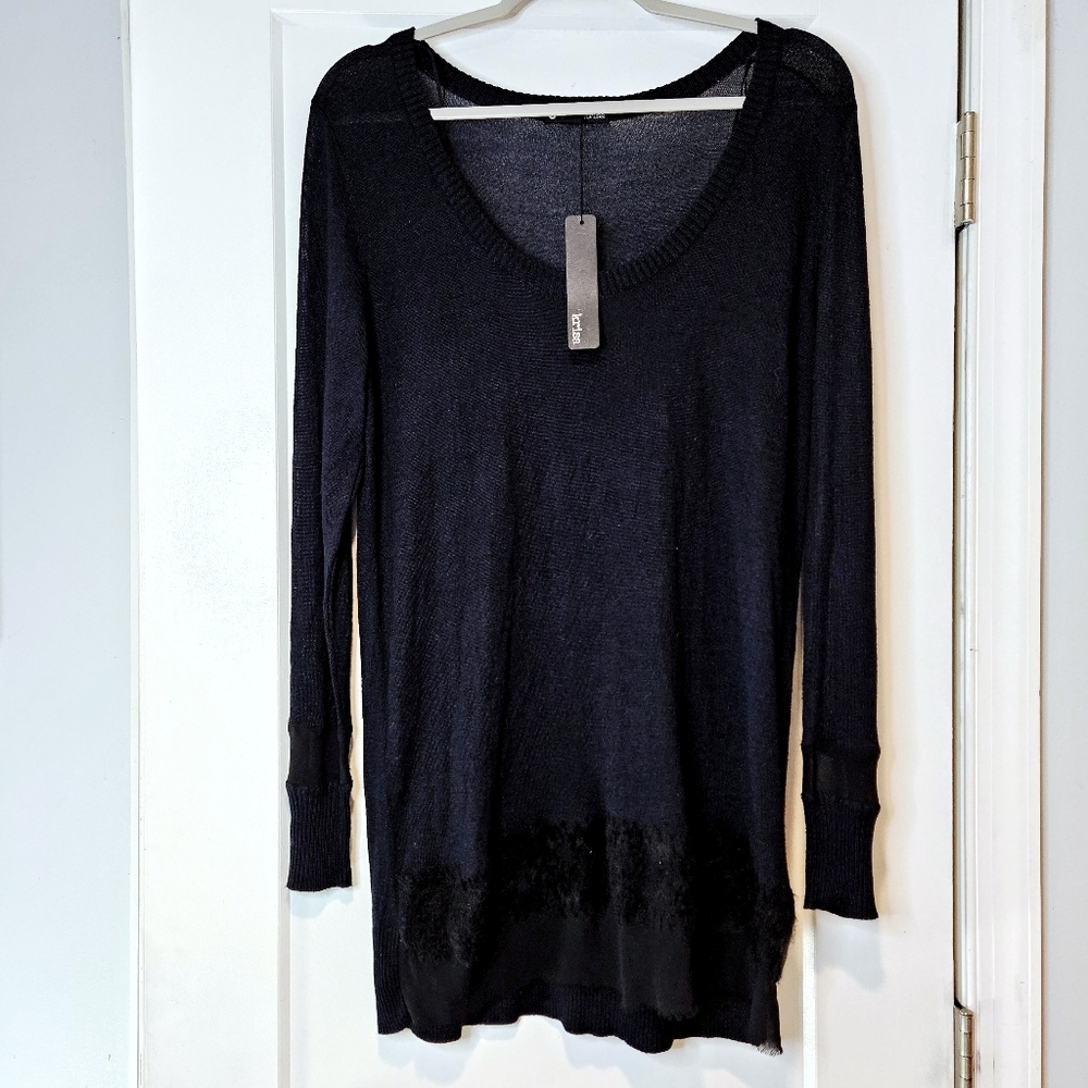 Krisa Lightweight Scoop Neck Sweater With Sheer Silk Accent
